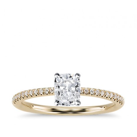 Cushion Cut Pave Engagement Ring in 14K Yellow Gold